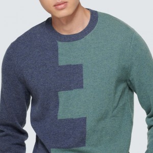Suéter de lana de manga larga con empalme de dos colores para hombre