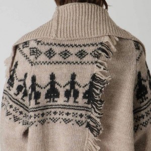 Turtleneck Sweater Fringe Detail Rajutan Cardigan