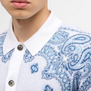 Suéter masculino de malha de manga curta Polo Intarsia