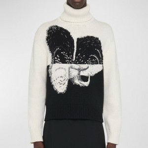 Men’s Wool-Cashmere Intarsia Knitting Turtleneck Sweater