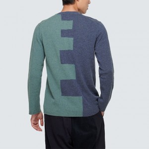 Sweater Wol Lengan Panjang Dua Warna Splicing Pria