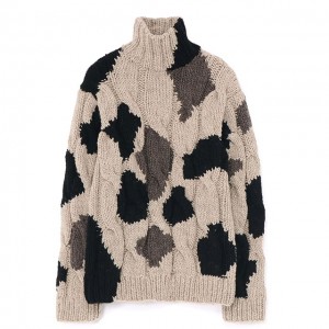Turtleneck Hand Knitting Cow Pattern Highneck Pullover