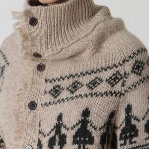 Turtleneck Sweater Fringe Detail Knitted Cardigan