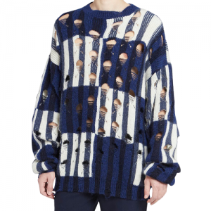 Long Sleeve Loose Men’s Distressed Wool Sweater