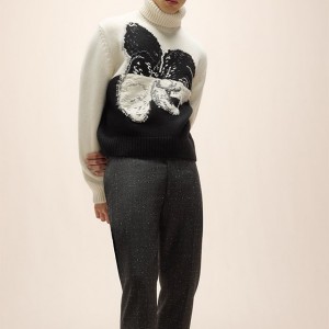 Машки џемпер од волна-кашмир Intarsia за плетење со вратно деколте