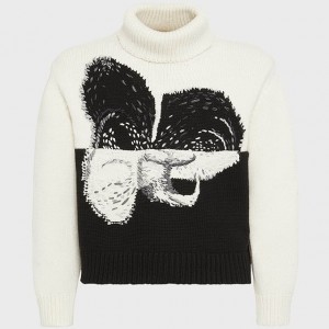 Suéter masculino de gola alta em tricô de lã e caxemira Intarsia