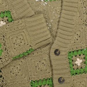 Men's Heavy V-Neck Flower Pattern Crochet Cardigan
