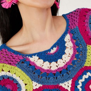 V Neck Abstract Crochet Jumper Pink