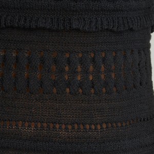 Zagaye Neck Flaed Slim Black Crochet Mini-Dress