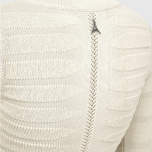 Ladies Solidus Color Contour Knit Long Sleeve Top Beige