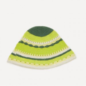 Ooru & Igba otutu Green Series Awọn ila Owu Crochet garawa Hat