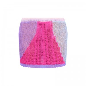 Zazavavy Suit Baby Pink Contrast Open Knit Skirt Mini