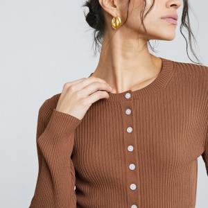 Women Knitting Suit Solid Color Ang Ribbed Cropped Cardigan