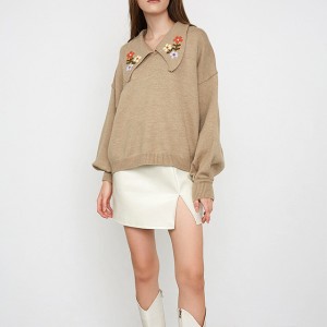 Sweater Knit Custom Payîzê Zivistana Destê Embroidered Jinan Loose top payîzê û sweaters Pullovers