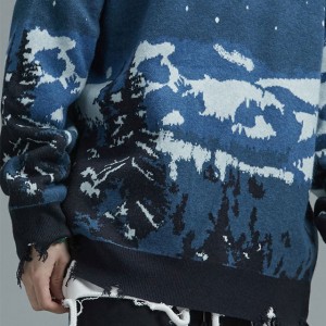 Sweater Pullover Rajutan Jacquard Kustom Lengan Panjang Untuk Wanita