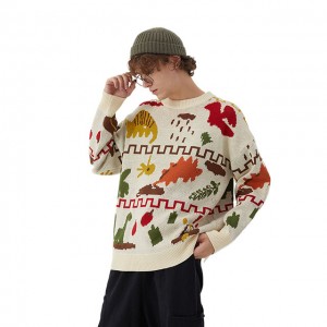2023 Anyar Pantun Lalaki Lengan Panjang Jacquard Knitted Sweater