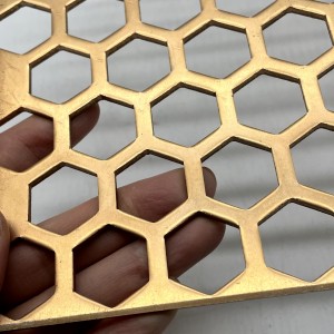 Design de parede cortina de aço galvanizado furo hexagonal malha de metal perfurada