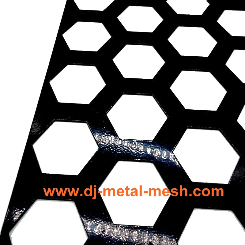 Factory wholesale Speaker Mesh Metal - Suspended Ceiling Building Material Hexagonal Black Perforated Metal Wire Mesh for Gymnasium – Dongjie
