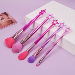 Pribado nga label 5 pcs rainbow plastic handle vegan makeup brush set para sa face cosmetic brushes
