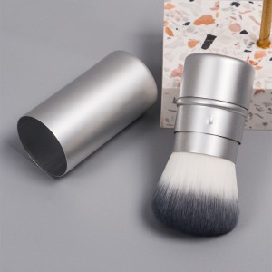 High Quality Custom Logo Metal Handle Vegan Makeup Powder Brush Kabuki Travel Cosmetic Brush Facial Blush Brushes