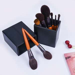 Dongshen goat hair makeup brush set wholesale private label 15pcs wooden handle powder blush eyeshadow cosmetic brush kit