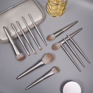 Conjunt de raspalls cosmètics de color gris Dongshen, mànec de fusta de pèl sintètic vegan, 12 peces de pinzells de maquillatge, eines de maquillatge professionals