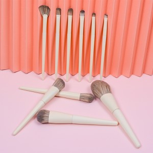 Dongshen Best Selling Private Label Yellow 10pcs Face/Eye Synthetic Hair Wood Makeup Brush Set Cosmetic brushes for Women