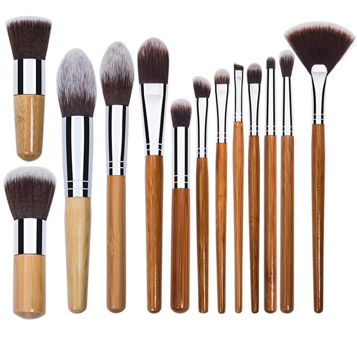 Dongshen new design 13pcs bamboo cosmetics brush vegan synthetic hair makeup brush set_1