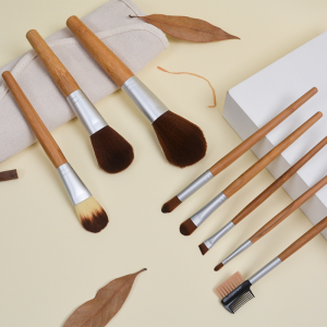 Dongshen Manico di bambù ecologicu 8 pezzi Set di spazzole per maquillaje per capelli sintetici in fibra