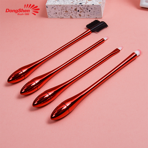 High end Red 4pcs synthetic hair plastic unique handle makeup brush set eyeshadow brush set cosmetic brushes for eye
