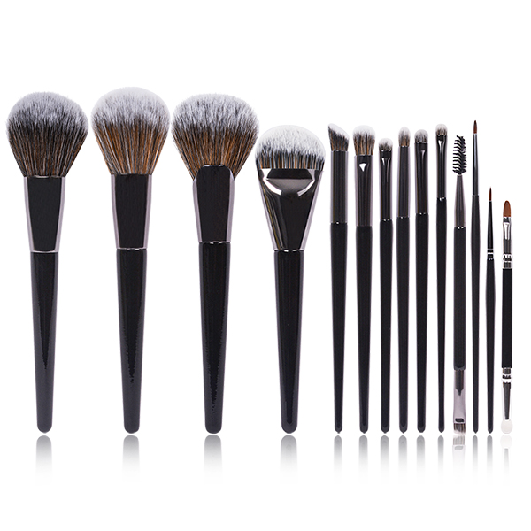 Dongshen wholesale private label 14pcs makeup brush set wooden handle synthetic and pony hair cosmetic brush makeup tool Featured Image