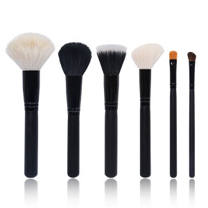 Dongshen wholesale 6pcs wood multifunctional makeup brushes private label animal hair black makeup brush set