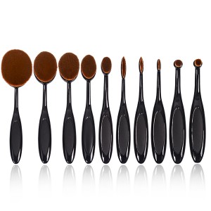 Dongshen professional private label 10pcs black vegan makeup brush set with resin handle cosmetic foundation brushes custom logo