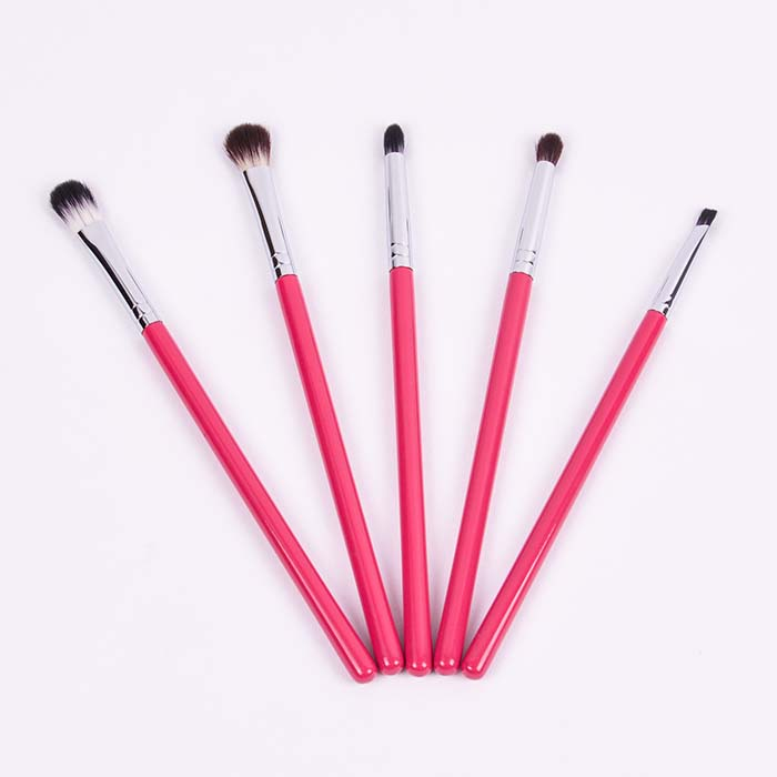 ຜູ້ຜະລິດແປງແຕ່ງຫນ້າ Dongshen ປ້າຍສ່ວນຕົວ 5pcs vegan synthetic hair wood handle eyebrow eyeshadow blending makeup brushes