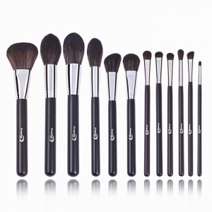 Dongshen 12pcs conjunt de raspalls de maquillatge de fusta de pèl sintètic de primera qualitat Raspall cosmètic negre Kit d'eines de maquillatge de bellesa