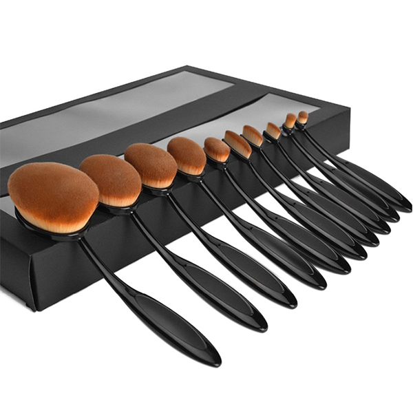 2021 wholesale price  Makeup Accessories - Dongshen professional private label 10pcs black vegan makeup brush set with resin handle cosmetic foundation brushes custom logo – Dongmei