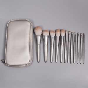 professional factory for Soap Brush Cleaner - Dongshen professional 12pcs makeup brush set silver high quality synthetic hair cosmetic brush set with bag customized logo – Dongmei