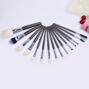 Dongshen 15pcs makeup brush set wholesale top quality goat hair wooden handle private label beauty cosmetic brush