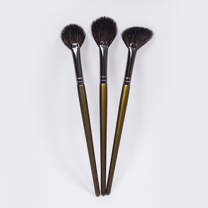 Dongshen green single fan powder brushes wood makeup brush wholesale natural goat hair makeup tool_3