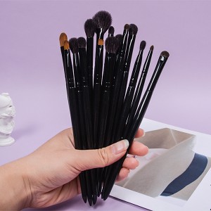 Set di spazzole per maquillaje persunalizate unicu in legnu di capelli sintetici neri di alta gamma 15 pezzi Set di spazzole per correttore di ombretti per i cosmetici per l'occhi