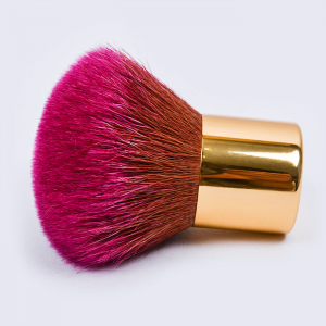 Cepillo Kabuki de cabelo de cabra vermello de marca privada ao por maior, brocha de maquillaxe con mango de metal dourado, brocha para colorete, brocha en po