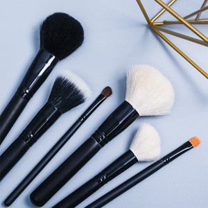 Dongshen wholesale 6pcs wood multifunctional makeup brushes private label animal hair black makeup brush set