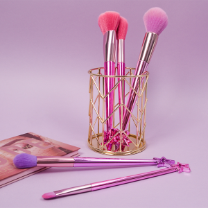 Private label 5 pcs rainbow plastic handle vegan makeup brush set for face cosmetic brushes