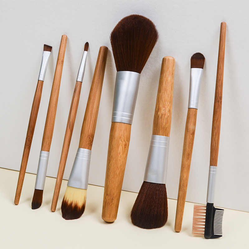 Dongshen Eco-friendly bamboo handle 8pcs fiber synthetic hair makeup brush set_4