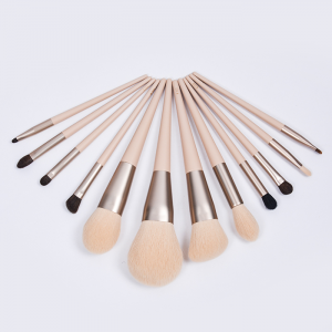 Dongshen 12pcs pink wooden handle aluminum ferrule synthetic hair makeup brush set
