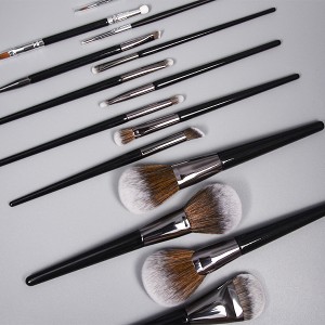 Dongshen wholesale private label 14pcs makeup brush set wooden handle synthetic and pony hair cosmetic brush makeup tool