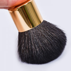 Dongshen Wholesale Private Label Gold Facial Goat Hair Kabuki Brush Berus Mekap Berus Serbuk Pemerah Pipi