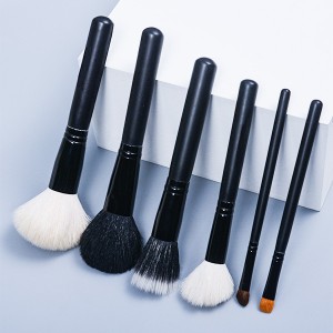 2022 Grosir 6 Pcs kayu multifungsi sikat makeup label pribadi rambut hewan hitam sikat makeup set