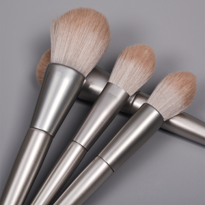 Dongshen grey cosmetic brush set vegan synthetic hair wooden handle 12pcs makeup brush set professional makeup tools