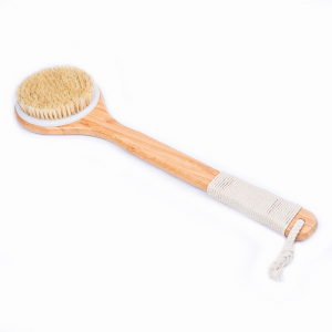 Gigun Onigi Handle Boar Bristle Gbẹ Ara Fẹlẹ Bath Cleaning Brush fun Shower Free Custom Logo